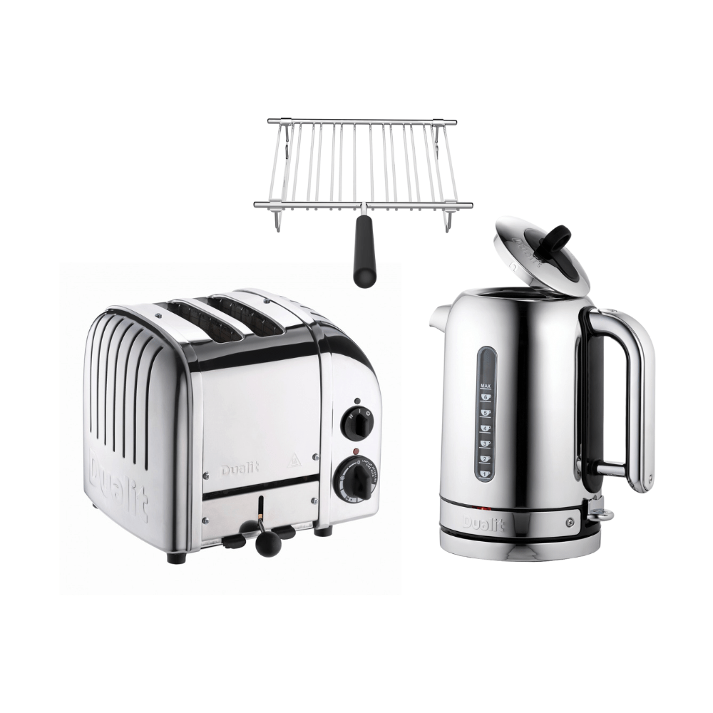 Dualit Frühstücksset inkl. 2er Toaster + 1,7 L Wasserkocher und Brötchenaufsatz