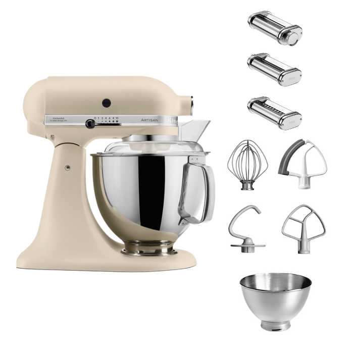 KitchenAid 4,8 L 5KSM175 Artisan Küchenmaschine Pastalover mit Nudelwalzen 3er- Set