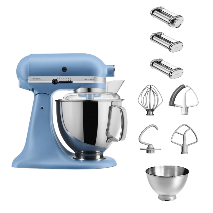 KitchenAid 4,8 L 5KSM175 Artisan Küchenmaschine Pastalover mit Nudelwalzen 3er- Set