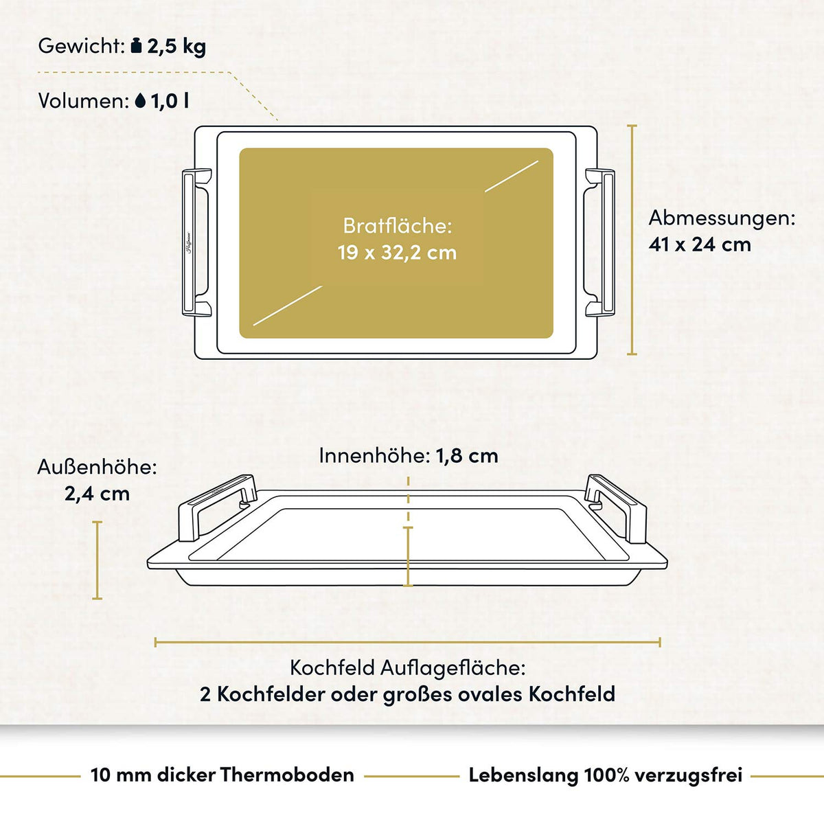 Aluguss Teppanyaki Grillplatte 41x24 cm